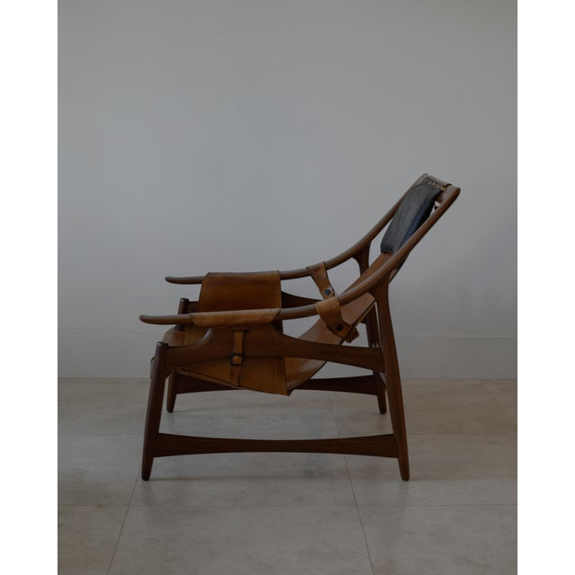 1960s Attributed Liceu De Artes E Oficios Cognac Leather Lounge Chair and Ottoman, Brazil 1960s For Sale - Image 5 of 16