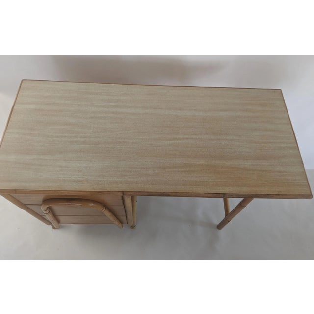 Beige 1950s Vintage Rattan Desk Tiki Style For Sale - Image 8 of 10