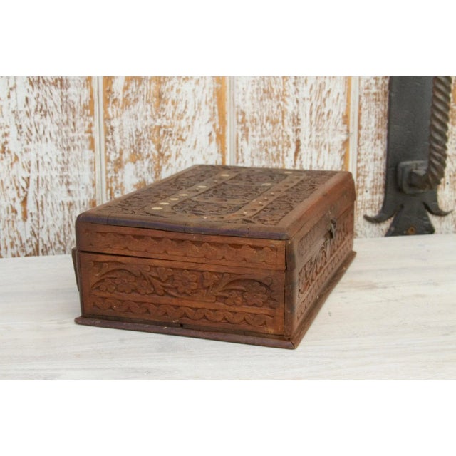 Antique Anglo Indian Carved Jewelry Box For Sale - Image 9 of 12