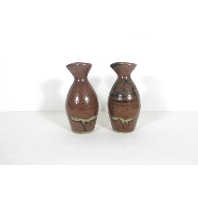 Brown Vintage Japanese Stoneware Sake Bottles Small Pitchers, a Pair For Sale - Image 8 of 8