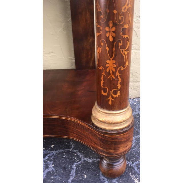 Wood 20th Century Marquetry Console Table With White Carrara Marble Top & Two Drawers For Sale - Image 7 of 13
