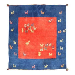 Modern Folk Art Gabbeh Rug - 4'10" x 4'10" For Sale