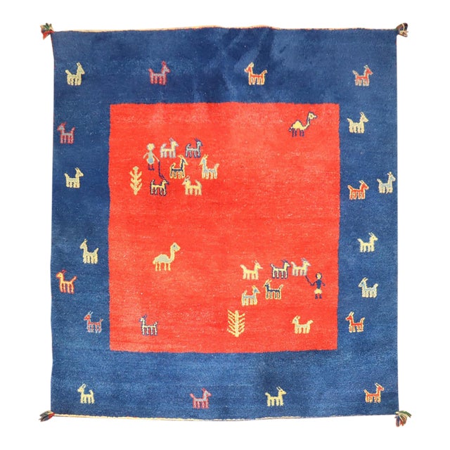 Modern Folk Art Gabbeh Rug - 4'10" x 4'10" For Sale