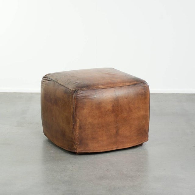 Large Vintage Sheepskin Ottoman For Sale - Image 12 of 12