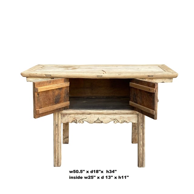 Contemporary Chinese Vintage 2 Doors Raw Wood Rustic Low Side Table For Sale - Image 3 of 6