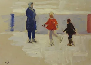 Klara Vlassova, Skaters, 1950s, Oil Painting, Framed