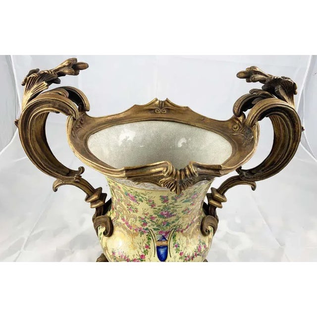 20th Century French Porcelain and Ormolu Twin-Handled Urns, Set of 2 For Sale - Image 6 of 14