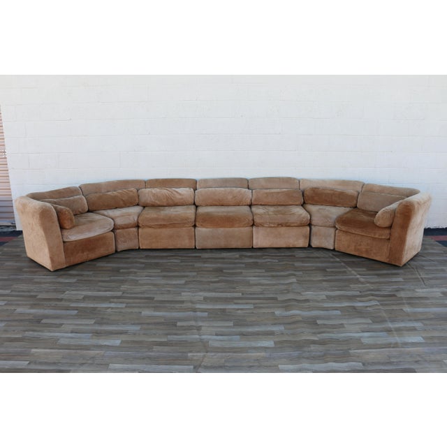 Vintage 1970s 7-Piece Modular Suede Leather Sectional Sofa, Curved Lounge Seating For Sale - Image 12 of 18