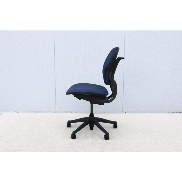 Blue Humanscale Freedom Ergonomic Armless Task Desk Chair in Blue Color Slightly Used For Sale - Image 8 of 18