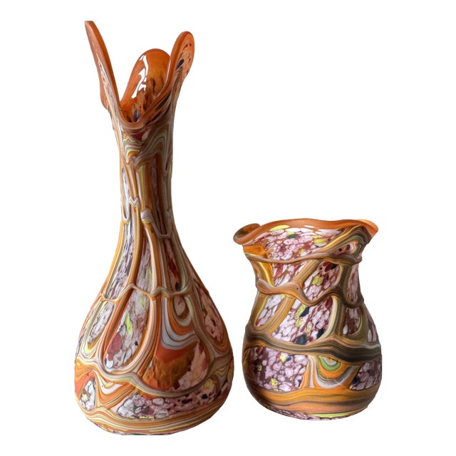 Central European Studio Art Glass Sculptural Vase Set, 1980s, Set of 2 For Sale