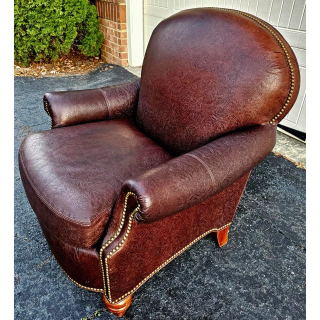 Henredon Late 20th Century Henredon Furniture Embossed Leather Lagerfeld Club Chair For Sale - Image 4 of 8