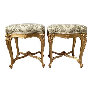 Hand Carved Giltwood Square Benches Louis XV Style circa 1900 - A Pair For Sale