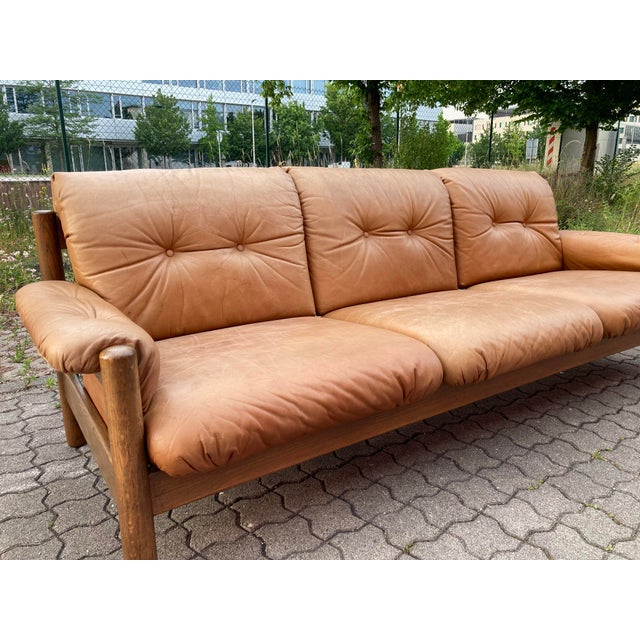 Vintage Cognac Caramel Aniline Leather Sofa, 1970s For Sale - Image 4 of 18