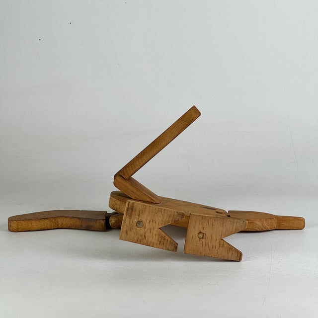 Vintage American Folk Art Articulated Bird Sculpture in Blond Brown Wood For Sale - Image 9 of 10