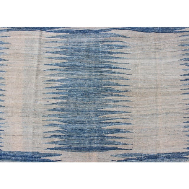 Textile Modern Kilim Tribal Rug With Abstract Geometric Design in Soft Blues 6'4 X 9'5 For Sale - Image 7 of 11