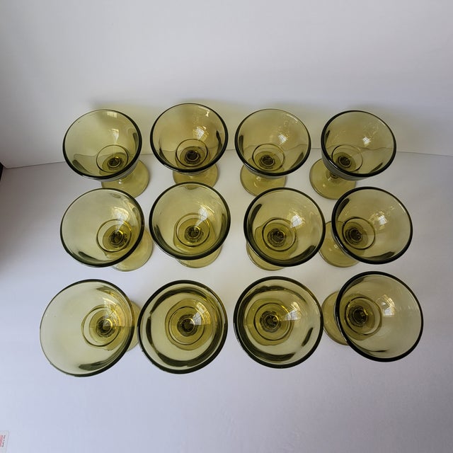 Vintage Tiffin-Franciscan Canterbury Greenbriar Hand Blown Green Stem Glasses - Set of 12 For Sale - Image 4 of 7