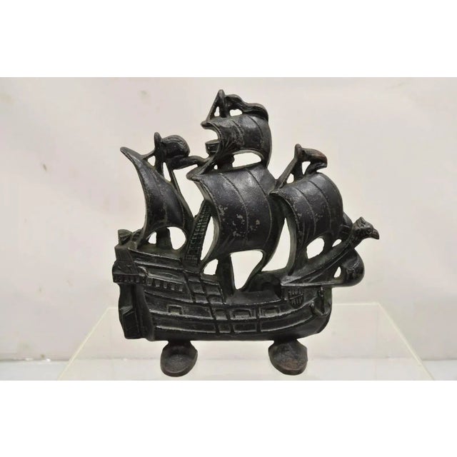 Metal Victorian 1930 Creation Co Cast Iron Figural Painted Ship Boat Door Stop For Sale - Image 7 of 12