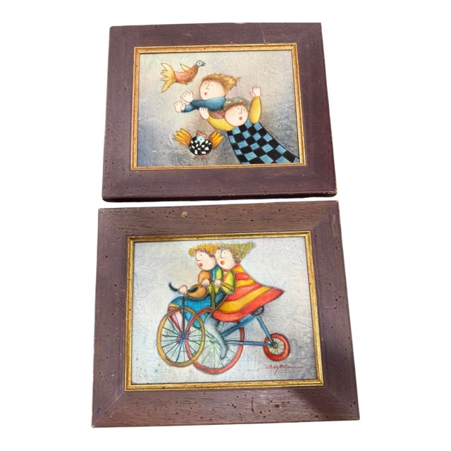 1990s Whimsical Oil Painting by J.Roybal, Framed For Sale