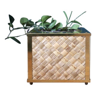 Gold and Woven Fiber Planter - planter basket - brass and grass - houseplant - wicker planter -houseplant basket - boho planter - 70s glam For Sale