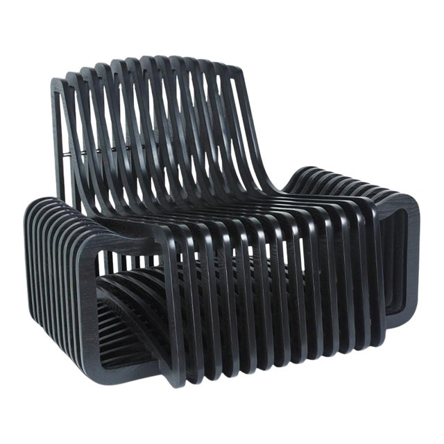 Pine Wood Accent Chair, Black, Arata by Oggetti For Sale