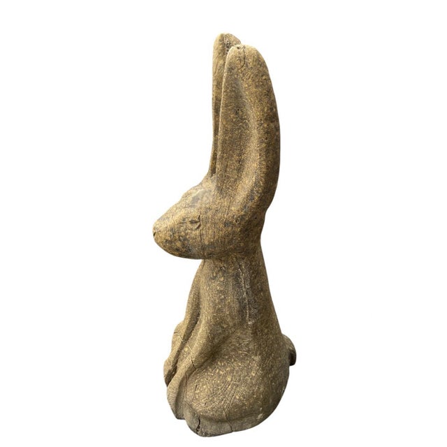 Traditional Vintage Cast Stone Seated Jackrabbit Garden Statue For Sale - Image 3 of 12