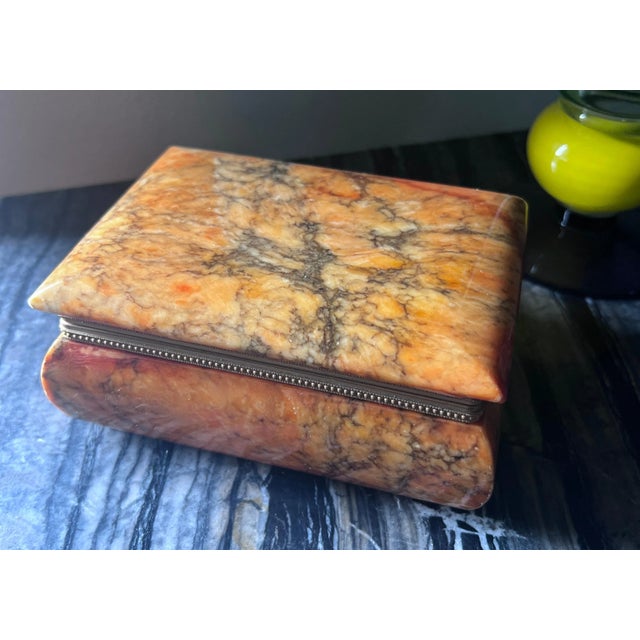 Mid-Century Modern Alabaster Box with Brass Trim For Sale - Image 3 of 7