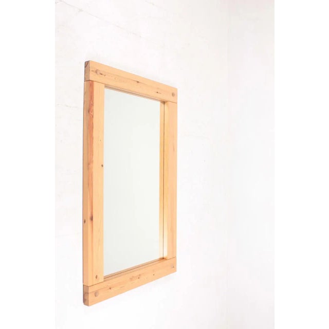 Wood Large Scandinavian Mirror in Solid Patinated Pine, 1970s For Sale - Image 7 of 7