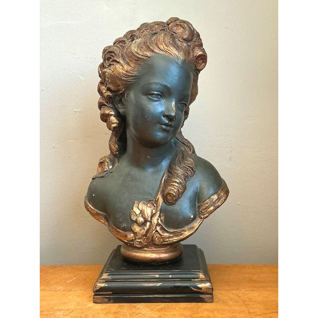 Portraiture Vintage Gilt Tipped Carved Wood Female Bust For Sale - Image 3 of 18