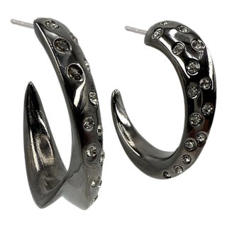 Oscar De La Renta Hematite-Plated Crystal Pave Cosmic Hoop Earrings, A Pair For Sale