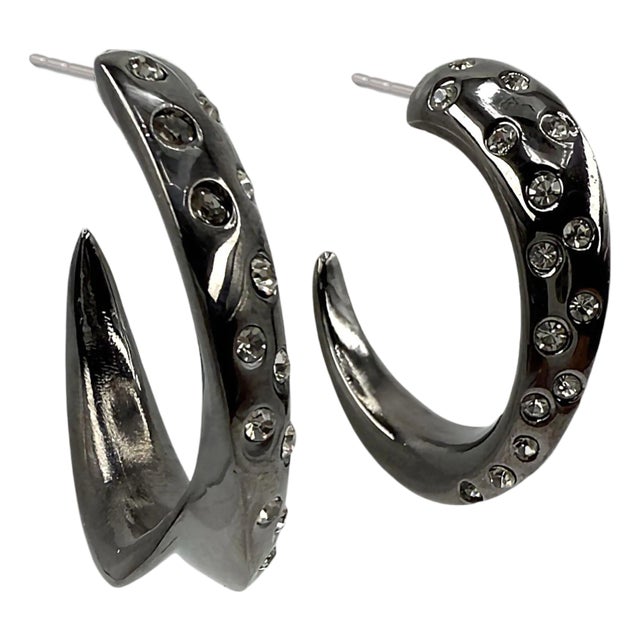 Oscar De La Renta Hematite-Plated Crystal Pave Cosmic Hoop Earrings, A Pair For Sale