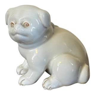 Antique 19th Century Japanese Meiji Porcelain Model of a Pug Dog Puppy in Blanc De Chine For Sale