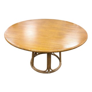Vintage Round Dining Table in Oak and Bamboo, 1970s For Sale