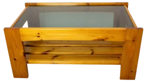 Vintage French Coffee Table in Pine and Smoked Glass, 1980s