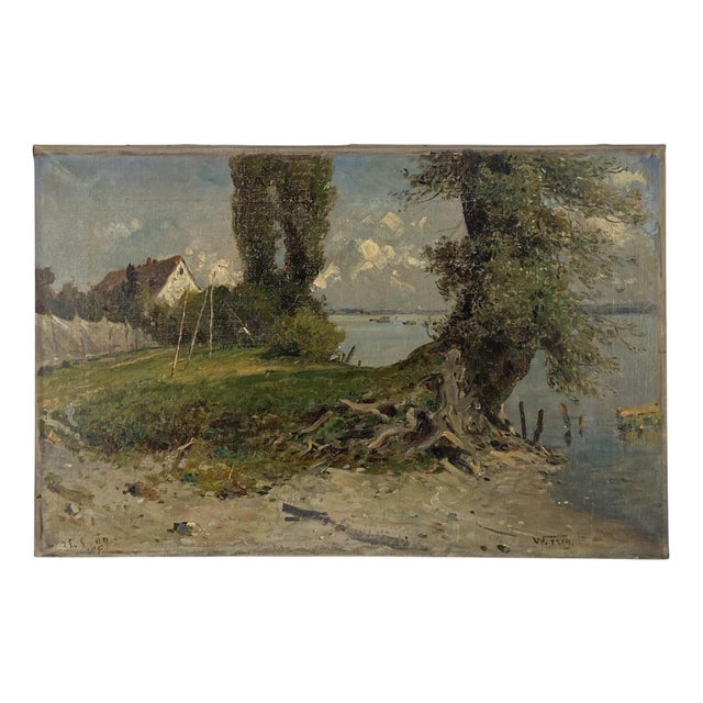 Wilhelm Frey, Netting Place on Lake Constance, 1909, Oil on Canvas For Sale