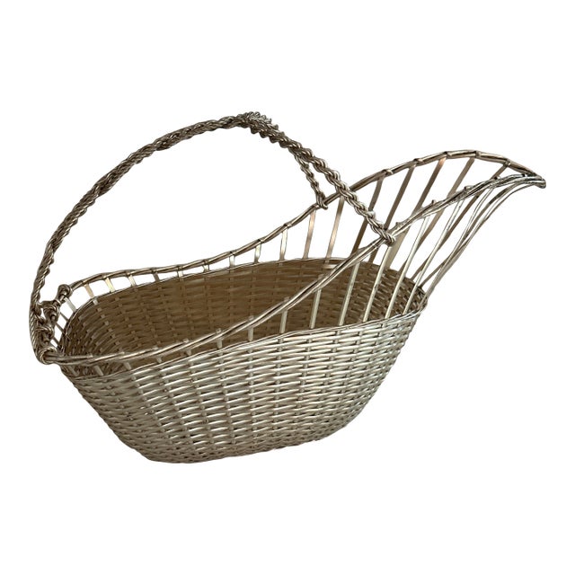 Vintage French Silver Plated Basket Wine Holder For Sale