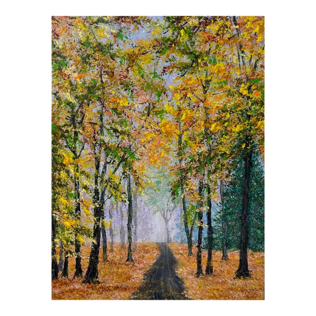 Falling Into Autumn 9x12 Acrylic Painting Fall Theme Landscape Artwork Unframed For Sale