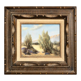 1960s Original Signed Sonia Punak Desert Landscape Acrylic on Canvas in Original Carved Wood Frame – 18” X 16” For Sale