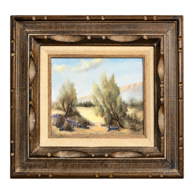 1960s Original Signed Sonia Punak Desert Landscape Acrylic on Canvas in Original Carved Wood Frame – 18” X 16” For Sale