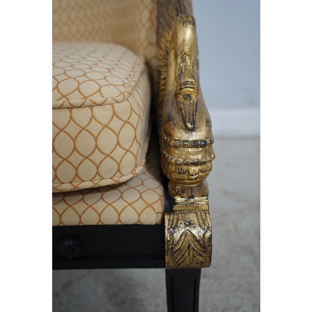 Gold Pair Swan Carved Neoclassical Upholstered Chairs For Sale - Image 8 of 13