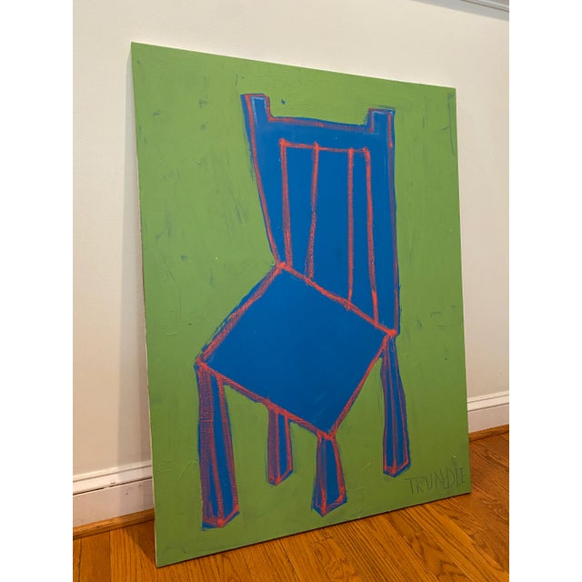 Sarah Trundle Sarah Trundle, Contemporary Abstract Chair Painting, "A Chair: Blue on Green" For Sale - Image 4 of 4