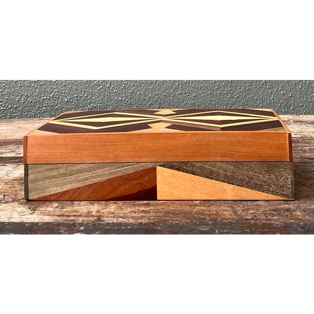 Vintage Marquetry Wood Diamond Box For Sale - Image 4 of 12