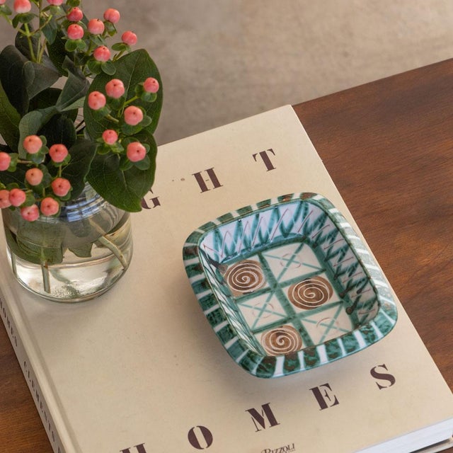 Beautiful painted ceramic dish by Robert Picault from France 1950s. Rectangular dish with painted geometric design and...