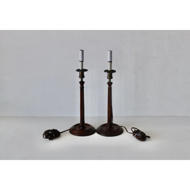 Late 20th Century Georgian Style Mahogany Brass Candlestick Table Lamps - a Pair For Sale - Image 17 of 18
