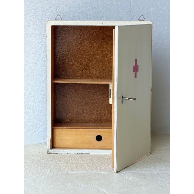 1960s Mid-Century Wooden Wall-Mounted Medicine Cabinet with Drawer, 1960 For Sale - Image 5 of 13