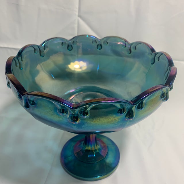 Mid-Century Modern 1960s Indiana Garland Teardrop Carnival Glass Iridescent Large Pedestal Compote For Sale - Image 3 of 7