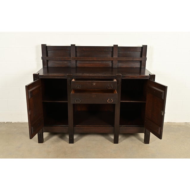 Early 20th Century Imperial Furniture Grand Rapids Mission Oak Arts & Crafts Strap Hinge Eight-Leg Sideboard, Circa 1900 For Sale - Image 5 of 15
