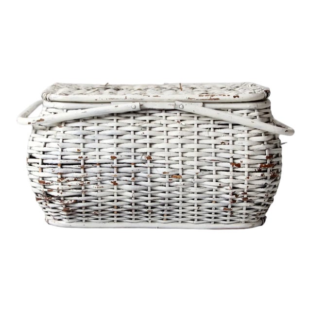 Vintage White Wicker Basket For Sale