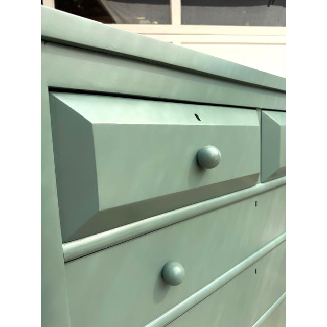 Early 20th Century Antique 2-Over-3 Chest of Drawers Painted in Cameroon Green For Sale - Image 5 of 12