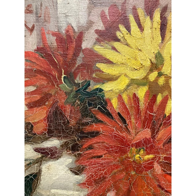 Charley Garry, Still Life with Ceramics and Dahlias, 1920s, Oil on Canvas For Sale - Image 14 of 16