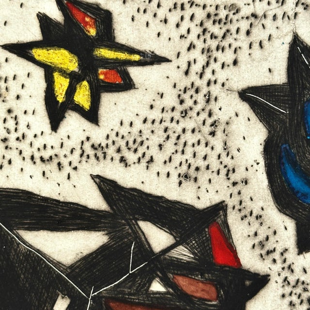 Mid-Century Modern Richard Hood (1910-1995) - ‘Conglomerates’ Postmodern Hand Painted Unique Work Etching, Signed (C. 1965) For Sale - Image 3 of 5